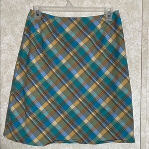 Michele Yellow Blue Green Plaid A-Line MIDI Skirt
